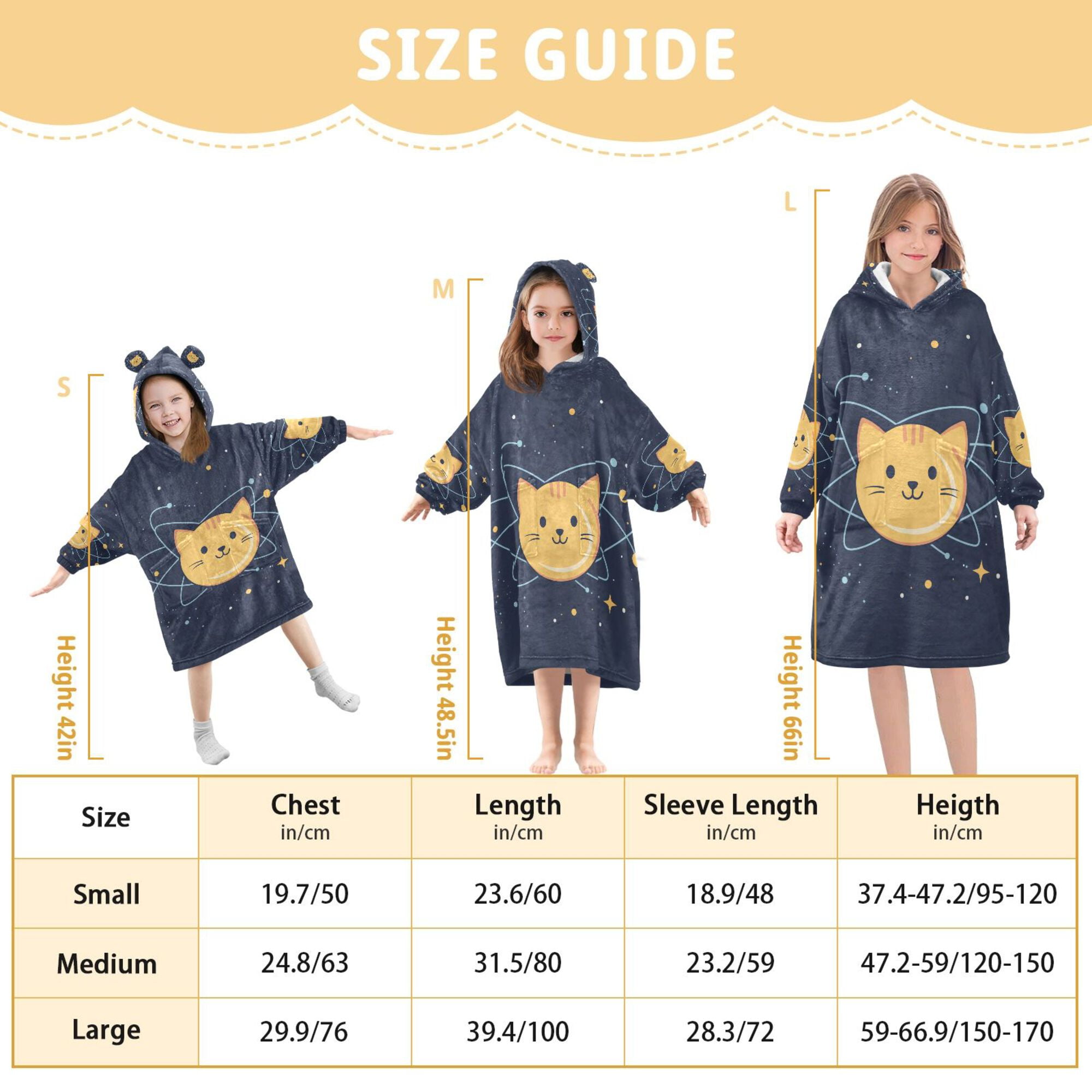 FORMRS Wearable Blanket Hoodie with Sleeves for Kids Cozy Flannel Sweatshirt, Orange Cat Planet