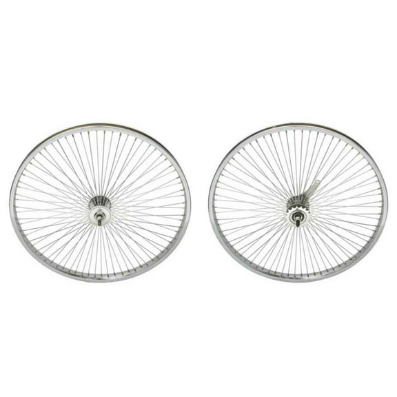 Chrome 24" 72 Spoke Wheel Set. Front and Back Coaster Wheel