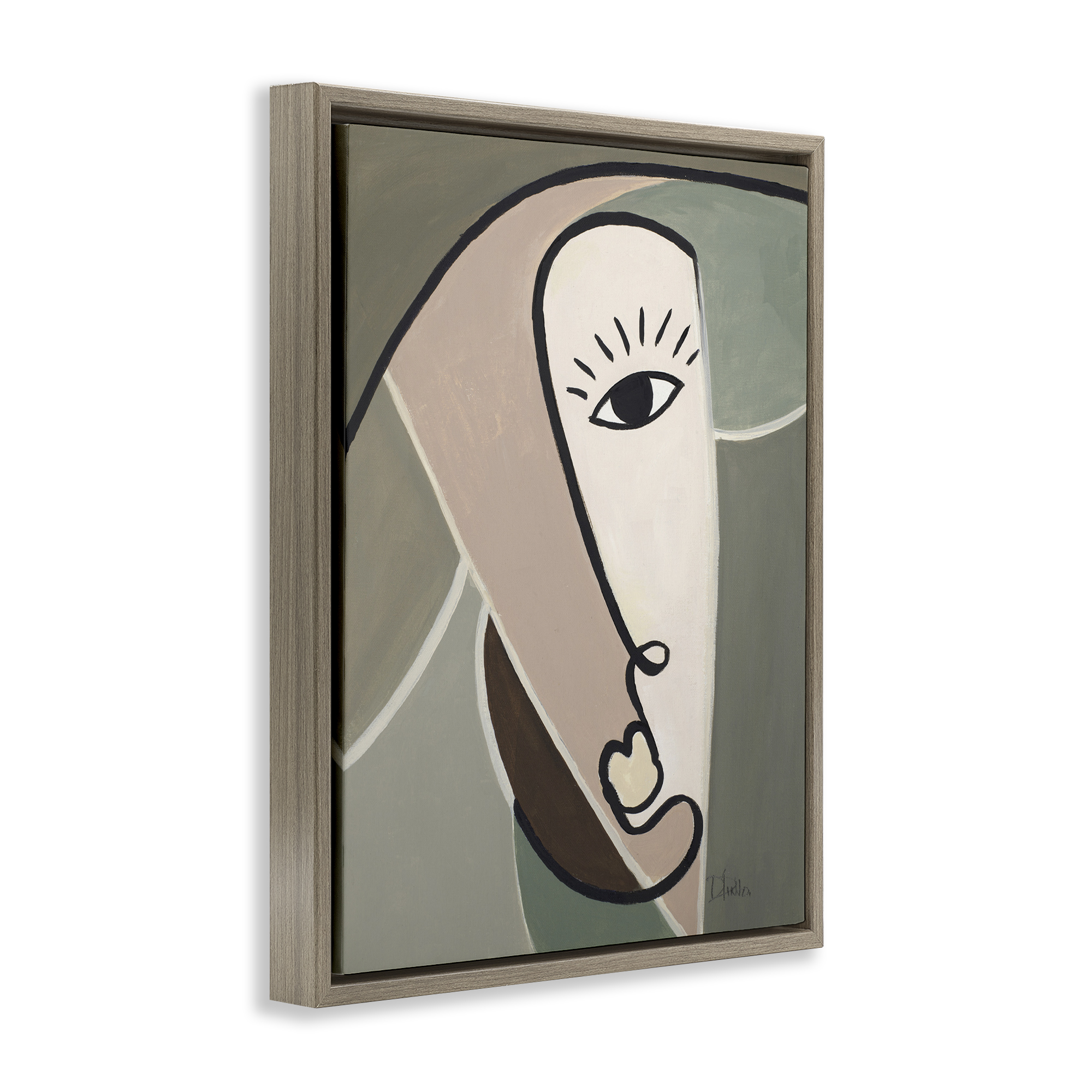 Stupell Industries Boho Cubism Face Abstract Painting Brown Floater Framed Canvas Art Print Wall Art, 17 x 21