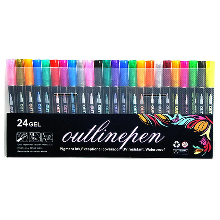 Shimmer Markers Doodle Outline Dazzles: 12 Colors Glitter Double Line  Metallic Pen Set Super Squiggles Sparkle Cool Fun Fancy Self Sparkly  Dazzlers Kids Ages 4 8 12 Special Silver Christmas Girl Gift