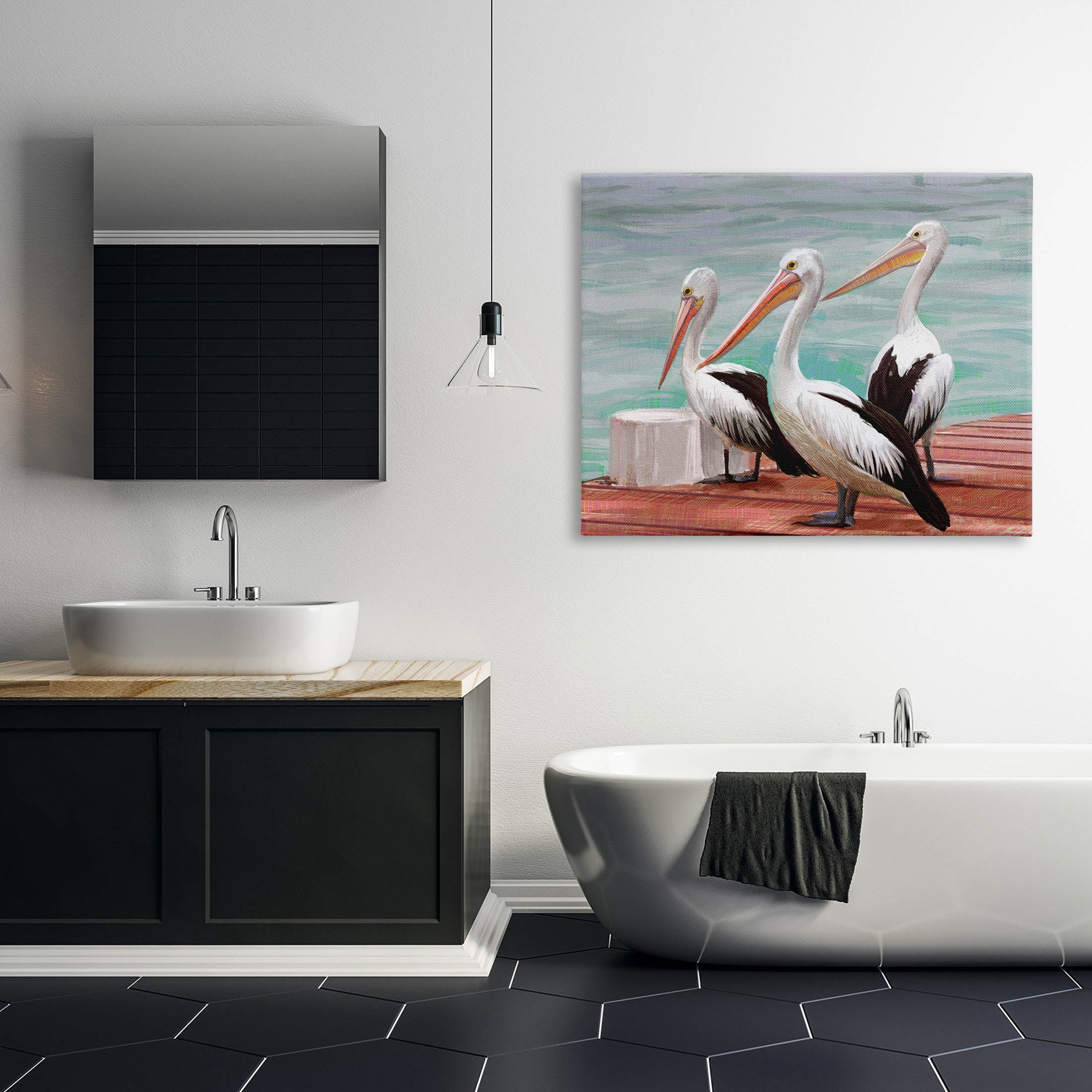 Stupell Industries Pelican Trio Port Dock Graphic Art Gallery Wrapped Canvas Print Wall Art, Design by Ziwei Li