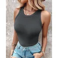 thumbnail image 7 of CHICME Tank Tops for Women Solid Color O-Neck Sleeveless Elastic Slim Fit Basic Vest Casual Woman Ribbed Tank Top(Without Pads) Dark Grey-L, 7 of 7