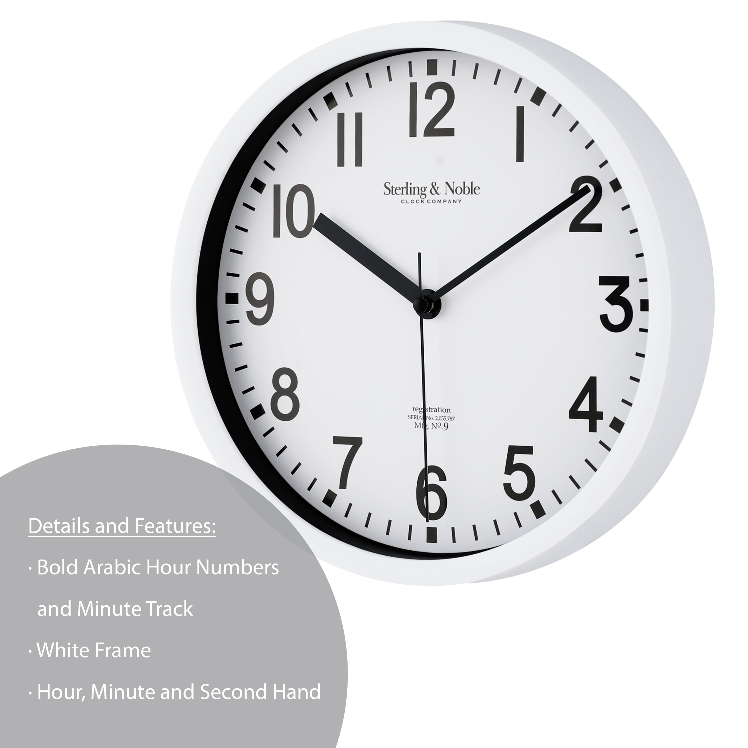 8.78 Inch Black Round Wall Clock – Modern Analog Clock With Glass Lens, Quartz Movement, White Numbers