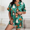 thumbnail image 2 of Halloween Pajamas Halloween Satin Pumpkin Pocket Button Nightwear Pajamas for Women Set, 2 of 6