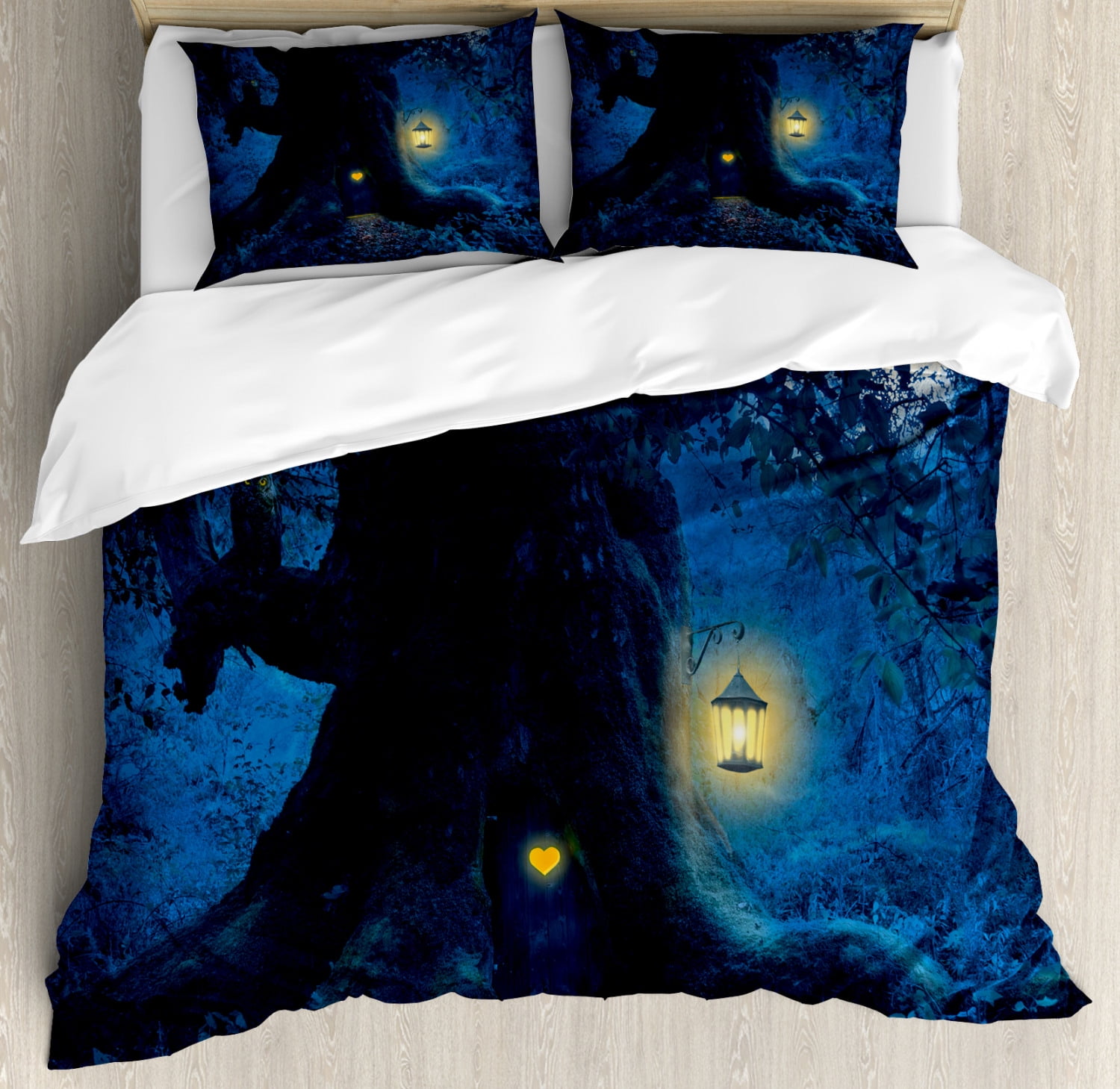 Forest Duvet Cover Set Magical Night With Little Home In Trunk Of