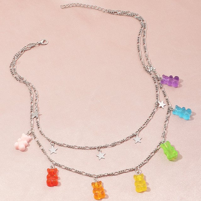 Collar con colgante de oso de resina de 7 colores para mujeres y niñas, talla única JAMW Sencillez