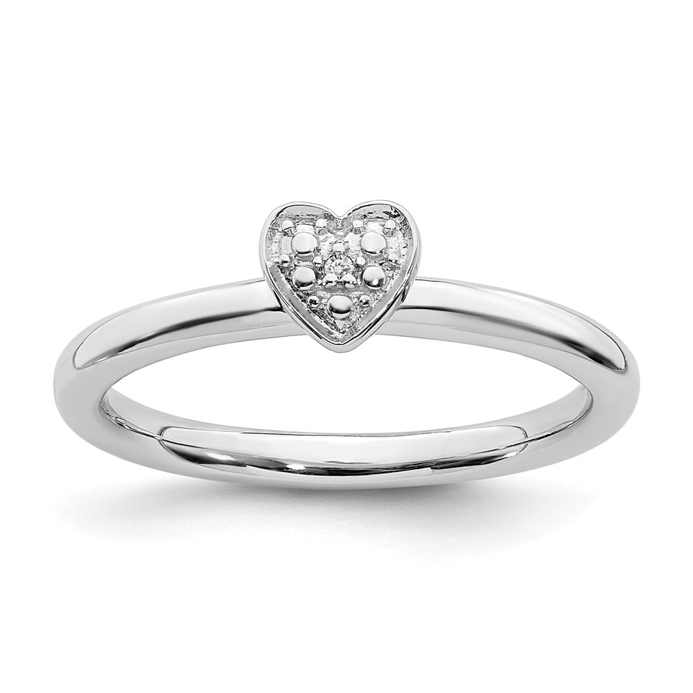 AA Jewels - Solid 925 Sterling Silver Stackable Diamond Heart Ring ...