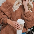 thumbnail image 5 of Lovskoo 2024 Sweaters for Women Trendy Long Sleeve Winter European American Loose Knitted V-Neck Sweater Top Coat Brown, 5 of 7