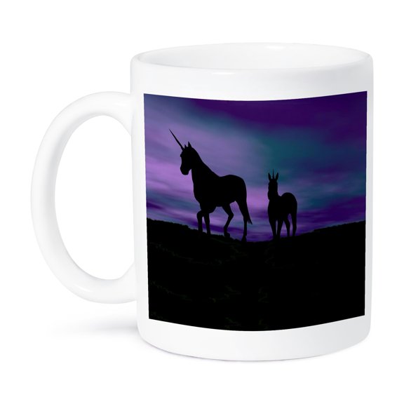 3dRose, Unicorns In Silhouette Against A Painted Sky, 15oz Mug