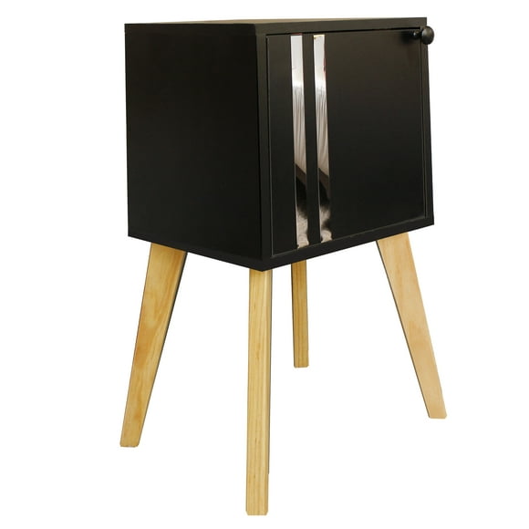 Buro Noche luz led Recamara MDF Franjas Color Negro