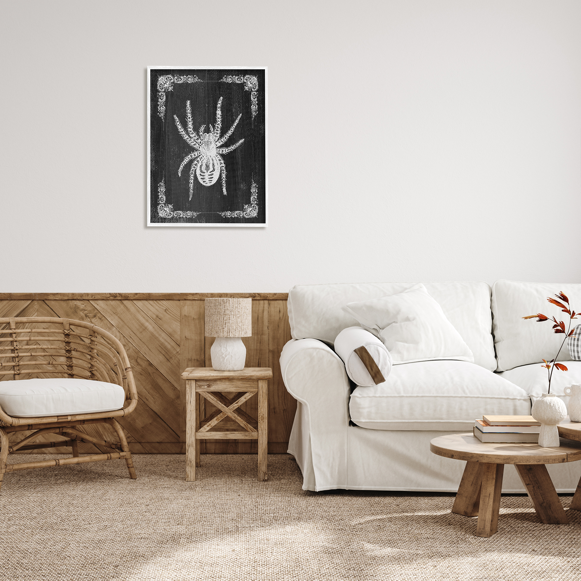 Stupell Industries Black & White Spider Holiday Painting White Framed Art Print Wall Art, 24 x 30