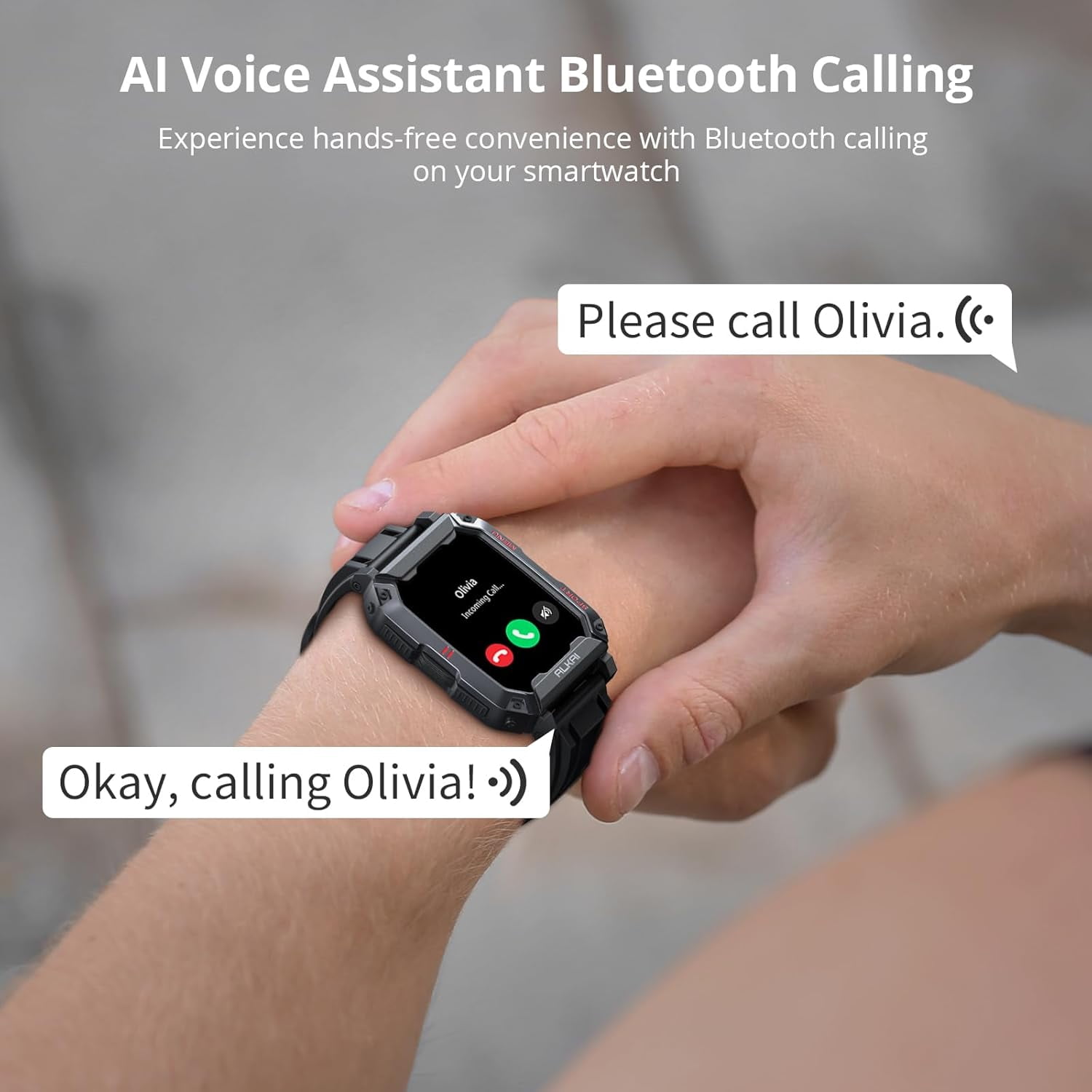 ALKAI Smart Watch Rugged and Military with 5ATM Waterproof Bluetooth Call(Answer/Dial Calls) AI Assistant, Long-Lasting Battery Life, Multiple Sports Tracking, 2.02'' HD Display
