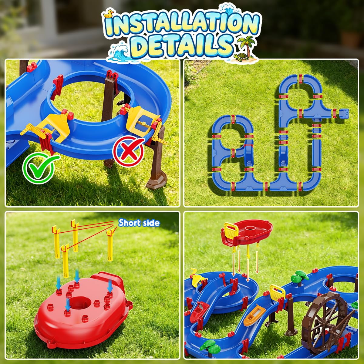 Vatos 2-Tier Water Table for Kids 3+, DIY Water Park Playset with Water Wheel and Pump, Outdoor Summer Water Toy
