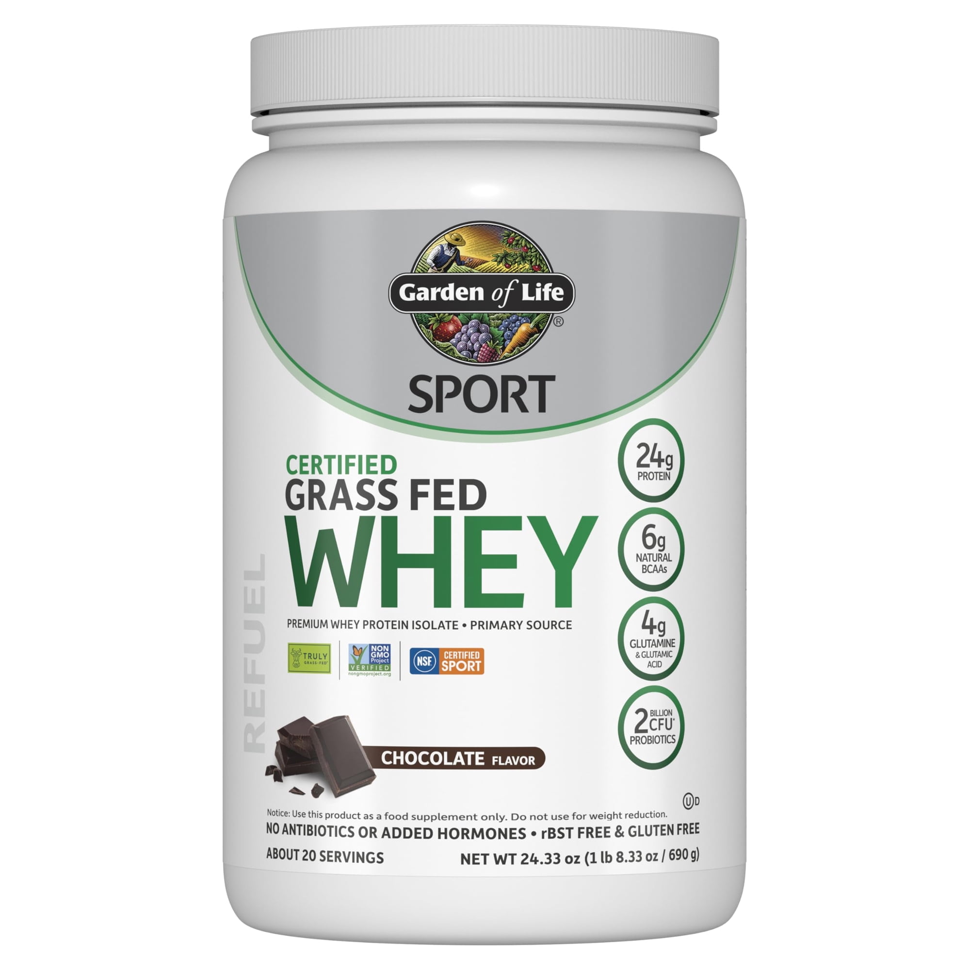 Garden of Life SPORT Certified Grass Fed Whey, Chocolate, 20 Servings