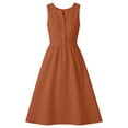 thumbnail image 5 of Miluxas Women's Summer Linen Blend Midi Dress V Neck Button Sleeveless A Line Tank Dress with Pockets Beach Vacation Casual Outfits Orange, 5 of 9