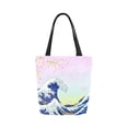 thumbnail image 2 of ASHLEIGH Big Wave Cherry Blossoms Canvas Tote Bag Shoulder Handbag Grocery Bag for School Shopping Travel, 2 of 3