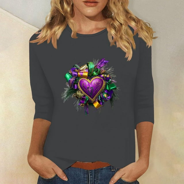 Nuoqisi T-Shirt Imprimé pour Célébration de Carnaval - T-Shirt Décontracté à Col Rond et Manches 3/4 pour Femmes, pour Parades de Festival, Fêtes de Costumes, Tenues de Style Urbain Coloré et Thème de Mascarade