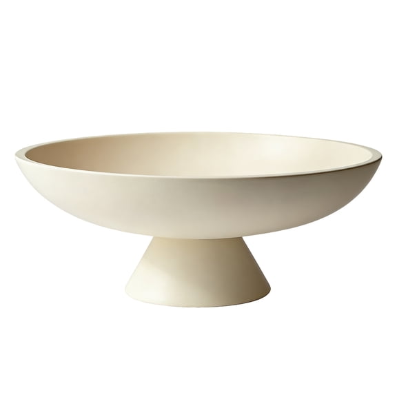 Garvee Concrete Pedestal Decorative Bowl, 11 in Modern Fruit Bowl for Kitchen Counter, Cement Centerpiece Bowl for Fruit, Keys and Home Decor with Cork Base, White