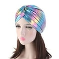 thumbnail image 4 of YUUZONE Women Rainbow Metallic Arab Turban Hat Twisted Front Pleated Headwrap Glitter Beanie Mus11m Hijab Hair Loss Chemo Cap, 4 of 19