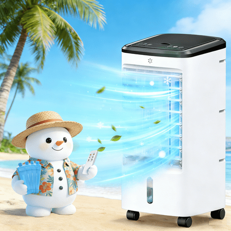 Windowless Air Conditioners, 4 In 1 Portable Swamp Cooler with 2 Water Tanks, Evaporative Air Cooler with 4 Ice Packs, Remote, 12H Timer, 3 Speeds 4 Modes, Cooling Fan for Bedroom, Home, Office