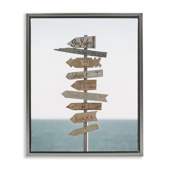 Stupell Industries Traditional Nautical Beach Direction Sign Gray Floating Frame Canvas Art, 17 x 21, by Krista Broadway