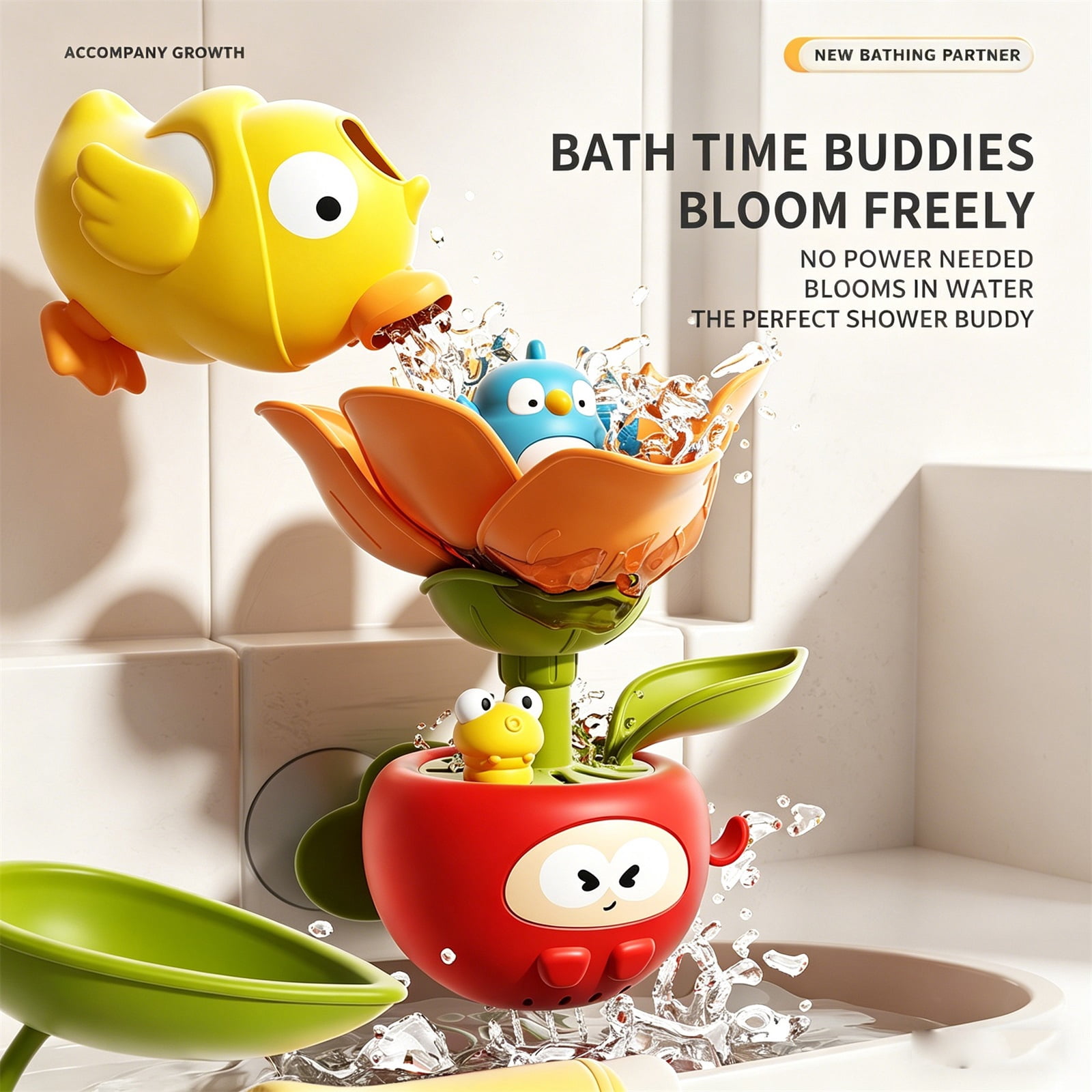 Blooming Flower Suction Wall Shower Sprinkler Kids Bath Toy, Toddler Shower Time Distraction Interactive Water Table Play, Non Toxic BPA Free Smooth Sensory Games For Baby Boys Girls
