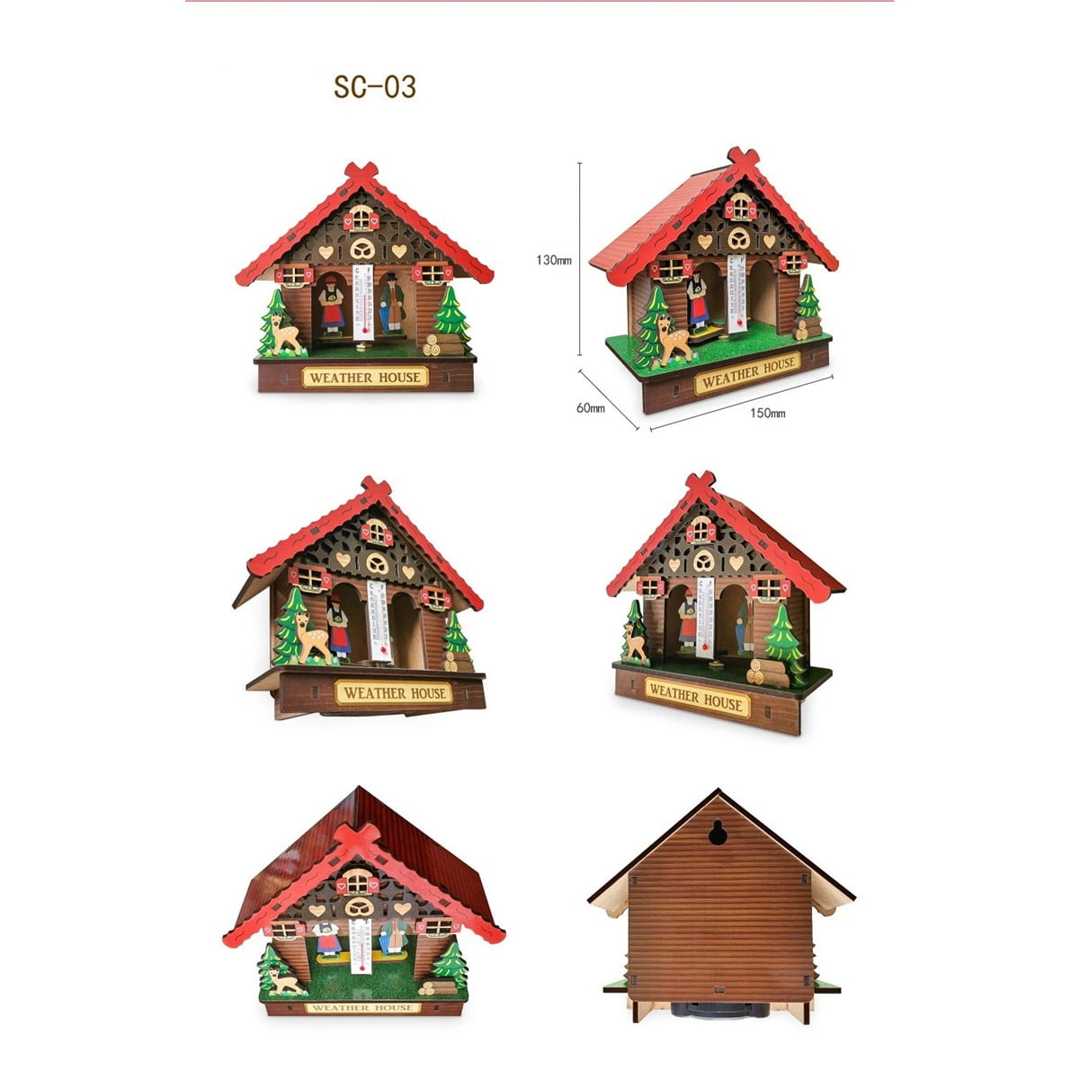 Creative Wooden House Barometer Thermometer,Wall Mounted Weather Hygrometer Home