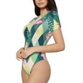 thumbnail image 2 of KLL Women 's Crew Neck Bodysuit Jumpsuits Flamingo Print Short onesies Stretch T Shirts, 2 of 7