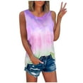 thumbnail image 2 of Oversized Tshirts for Women, Summer Tie Dye Crew Neck Sleeveless Tank Top, Purple M, 2 of 3