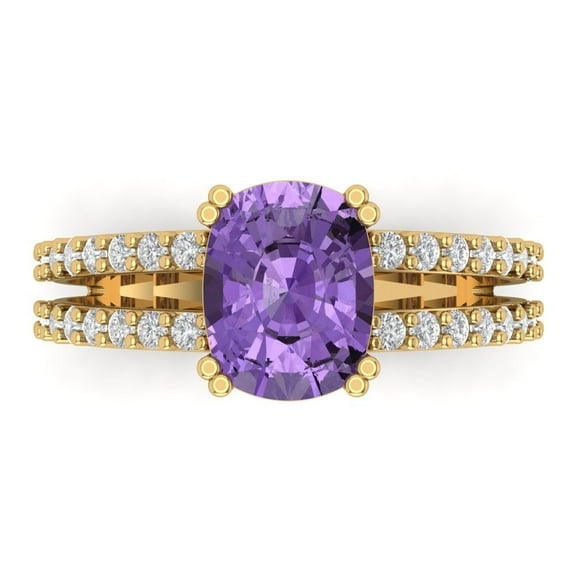 Solitaire with Accents Engagement Ring for Women - 3.48ct Simulated Alexandrite in 18K Yellow Gold Promise Ring