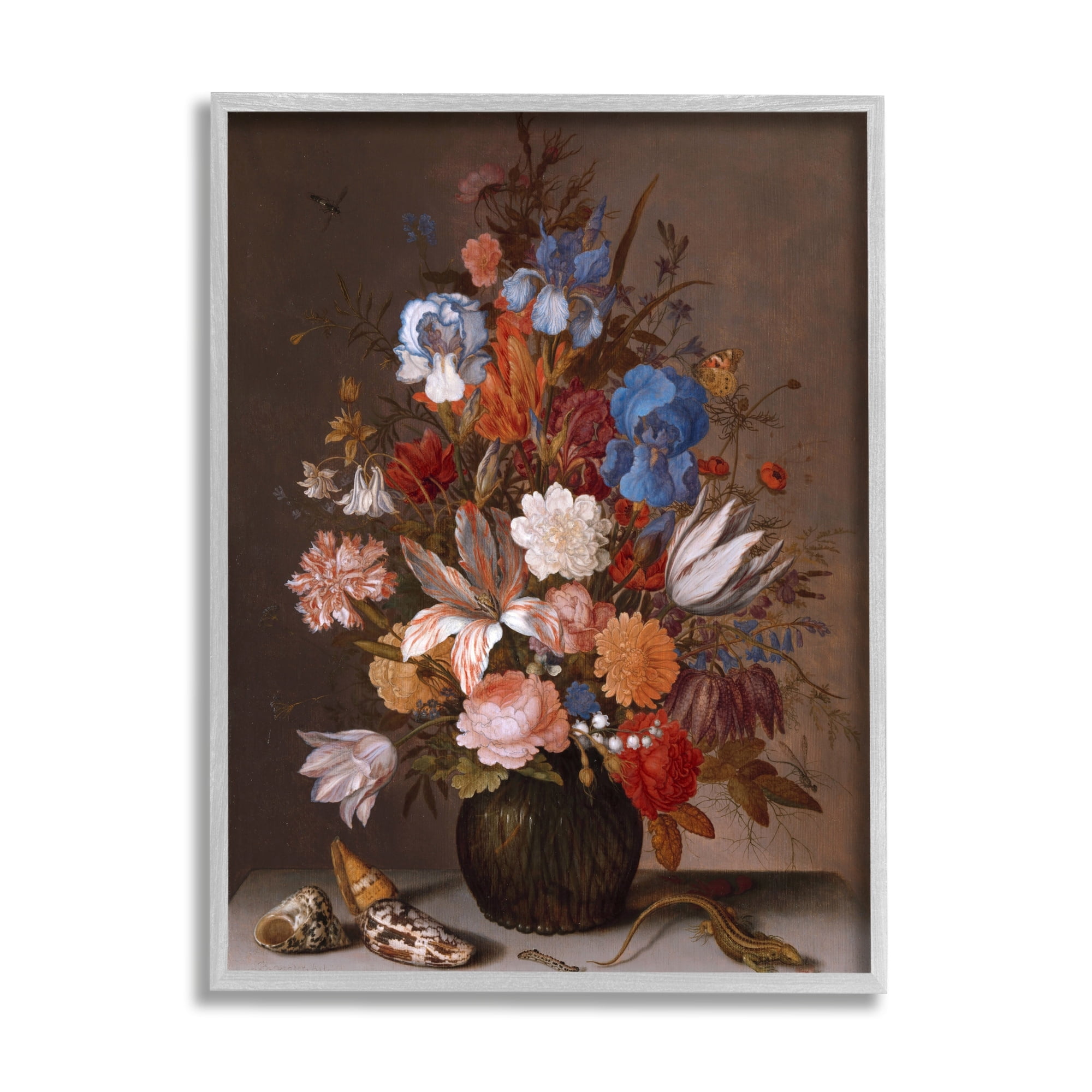 Stupell Industries Still Life with Flowers Balthasar van der Ast Painting Painting Gray Framed Art Print Wall Art, Design by one1000paintings
