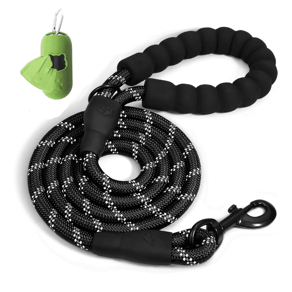 Dog Leash 6.5 ft with Comfortable Padded Handle, Highly Reflective Threads Strong Dog Leash for Puppies Small Medium and Large Dogs 1/2 inch, Black