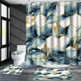thumbnail image 5 of 4 Pcs Bathroom Shower Curtain Set,Bathroom Sets with Rugs(Bath Mat,U Shape and Toilet Lid Cover Mat) and 12 Hooks,Sky Blue Honeycomb Marble, 5 of 7