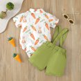 thumbnail image 2 of ZEHJUHAN Infant Baby Boys Easter Set Long Sleeve Carrot Print Romper & Solid Color Suspender Shorts Green，9-12M, 2 of 7