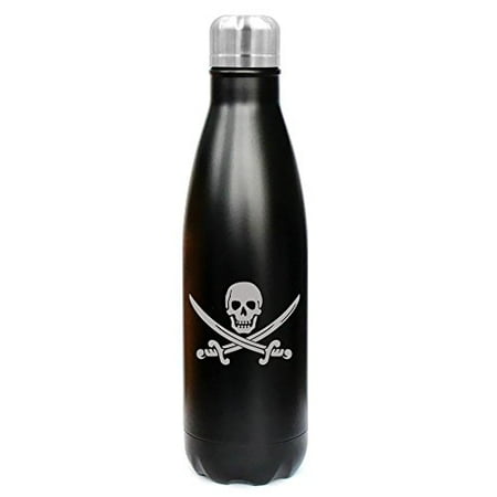 

17 oz. Double Wall Vacuum Insulated Stainless Steel Water Bottle Travel Mug Cup Jolly Roger Pirate (Black)