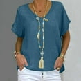 thumbnail image 2 of Summer Oversize Shirts for Womens Fashion V-Neck Short Sleeve Loose Solid Color T Shirt Tunic Shirt Imitation Of Cotton And Linen Blouse, 2 of 6