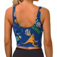 thumbnail image 3 of Haiem Dinosaur In Space Pattern Womens Sports Bra - U Neck Padded Low Impact Yoga Bra Workout Crop Top Gym Moisture-Wicking Workout Vest -Medium, 3 of 9