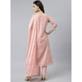 thumbnail image 6 of Janasya Women's Baby Pink Poly Silk Solid Festive Straight 3/4 Sleeve Round Neck Calf Length Kurta With Pant & Dupatta, 6 of 9