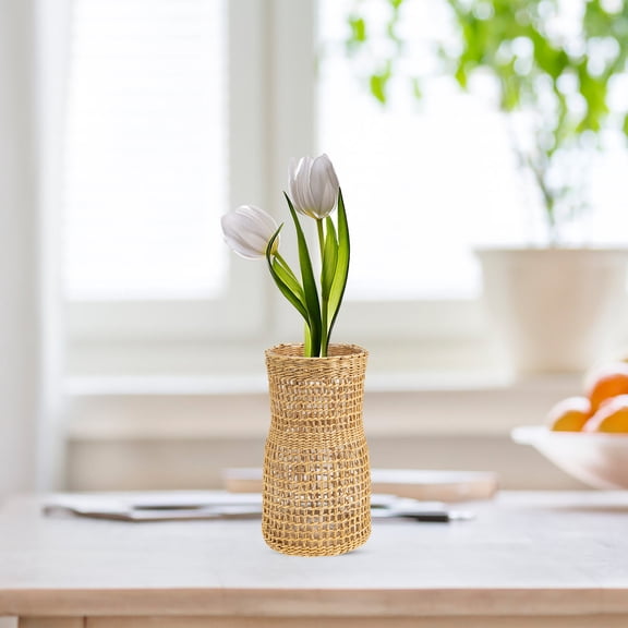 GETAJGHSD 1Set Vintage Flower Vase with Rattan and Glass for Home Decoration