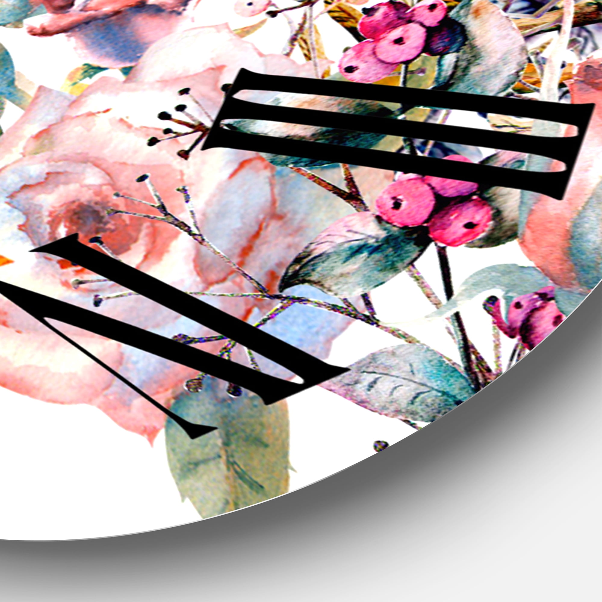 Designart 'Pink Roses And Wildflower' Farmhouse Wall Clock