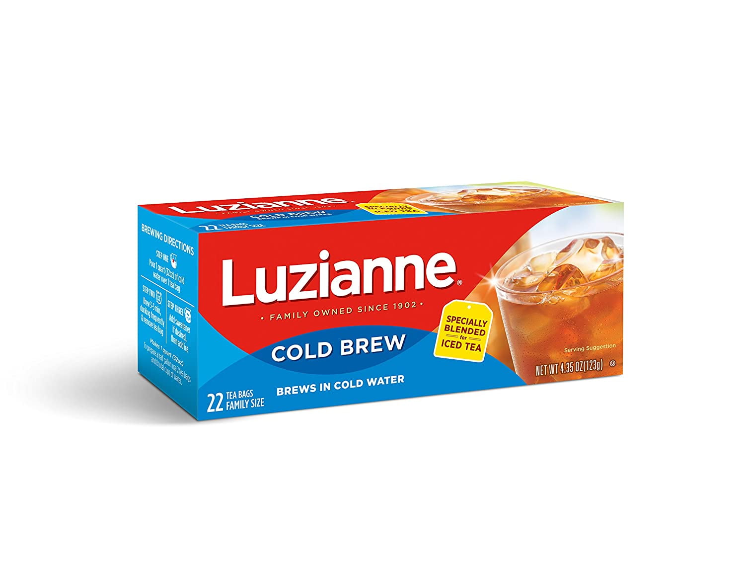 Luzianne Cold Brew Black Tea, Brews in Cold Water, 22 Tea Bags 1 Pack