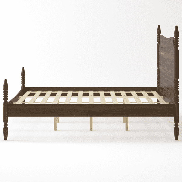 King Size Platform Bed Frame, Spindle Bed with Curved Tall Headboard, No Box Spring Needed, Retro Four Poster Bed, Walnut