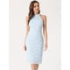 thumbnail image 4 of Elegante vestido de encaje para mujer, cuello halter, sin mangas, ajustado, vestido de cóctel Azul Claro M, 4 of 6