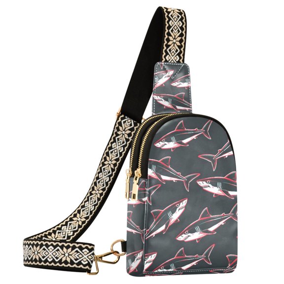 ALAZA Sharks with Red Sling Bag for Women Men Waterproof Crossbody Chest Bags