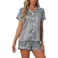 thumbnail image 1 of Conjuntos de pijama para mujer INSPIRE CHIC, camisa de botones y pantalones cortos, 2 piezas, ropa de dormir de satén sedoso, XL, negro, 1 of 6