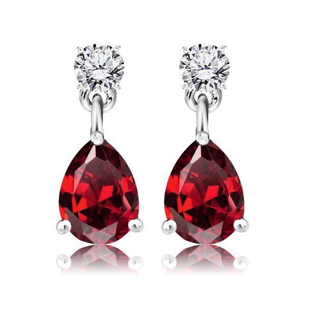 Pendientes de oro blanco JeenMata 18 K con Colgante de Granate 2.5 quilates