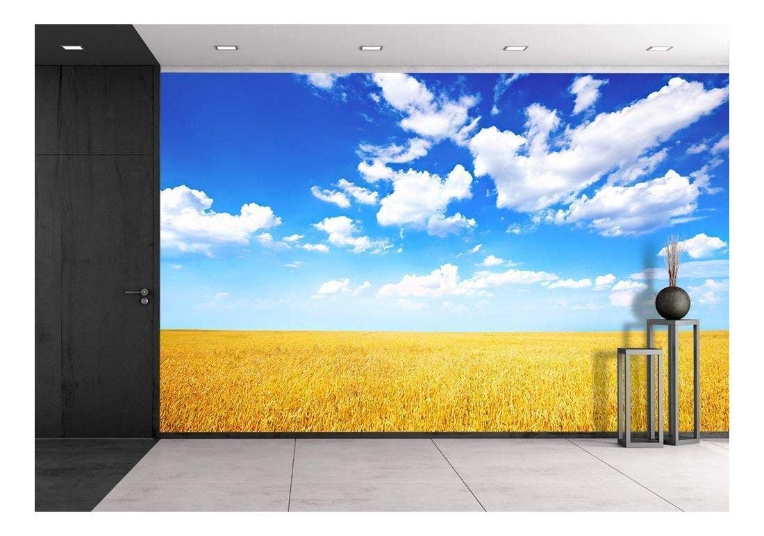 wall26 - Wheat Field and Blue Sky with Clouds - Removable Wall Mural | Self-adhesive Large ...