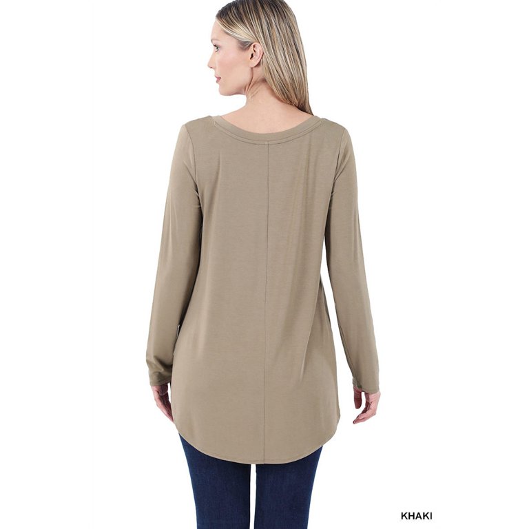 TheLovely Women & Plus Soft Luxe Rayon Long Sleeve Dolphin Hem V-Neck Tee  Shirt Top 