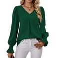 thumbnail image 2 of Weardear Women's Long Sleeve V Neck Dress Chiffon Tops Tee Casual Shirts Loose Elegant Work Blouse Spring Fall, 2 of 6