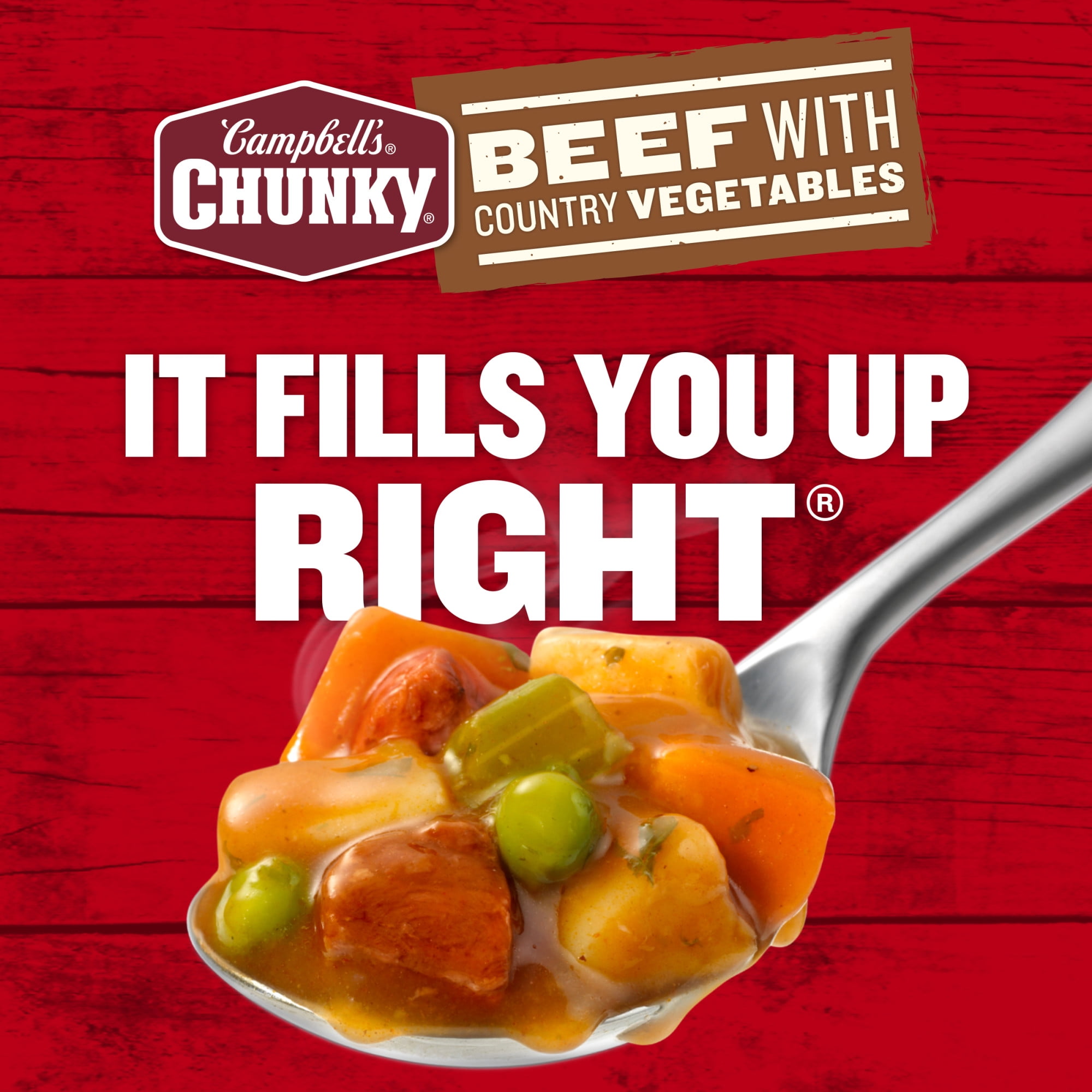 (12 pack) Campbell’s Chunky Soup, Ready to Serve Beef Soup with Country Vegetables, 18.8 oz Can